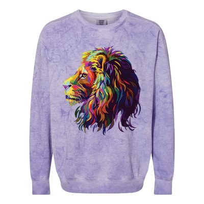 Colorful Lion Head Design Pop Art Style Colorblast Crewneck Sweatshirt