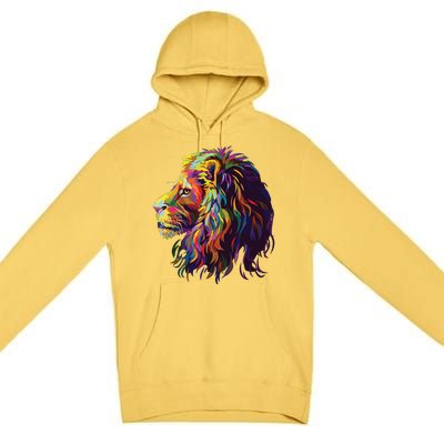 Colorful Lion Head Design Pop Art Style Premium Pullover Hoodie