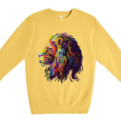 Colorful Lion Head Design Pop Art Style Premium Crewneck Sweatshirt