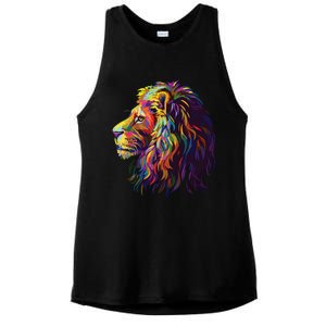 Colorful Lion Head Design Pop Art Style Ladies PosiCharge Tri-Blend Wicking Tank