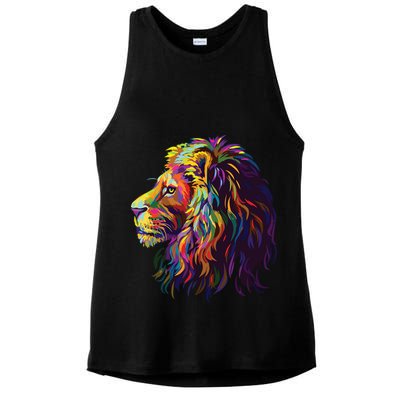 Colorful Lion Head Design Pop Art Style Ladies PosiCharge Tri-Blend Wicking Tank