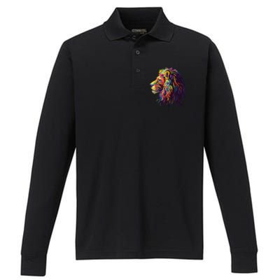 Colorful Lion Head Design Pop Art Style Performance Long Sleeve Polo