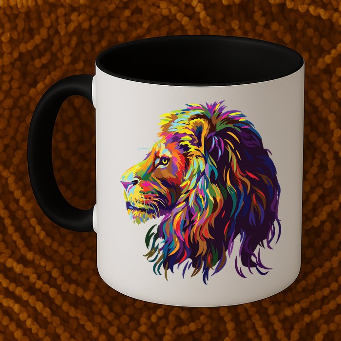 Colorful Lion Head Design Pop Art Style Mug