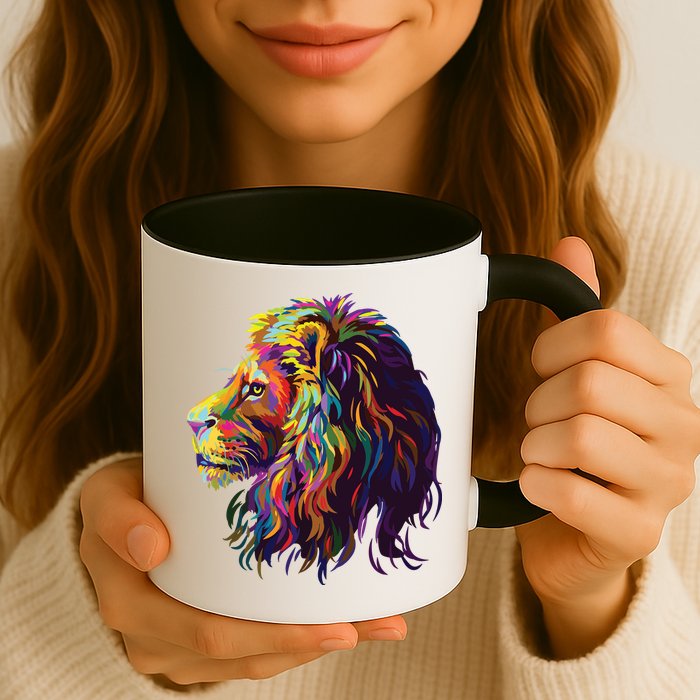 Colorful Lion Head Design Pop Art Style Mug