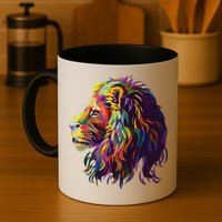 Colorful Lion Head Design Pop Art Style Mug