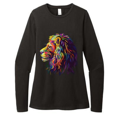 Colorful Lion Head Design Pop Art Style Womens CVC Long Sleeve Shirt