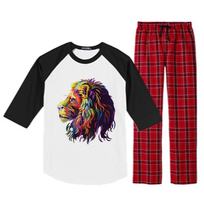 Colorful Lion Head Design Pop Art Style Raglan Sleeve Pajama Set