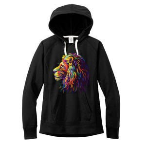 Colorful Lion Head Design Pop Art Style Women's Fleece Hoodie