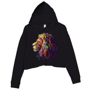 Colorful Lion Head Design Pop Art Style Crop Fleece Hoodie