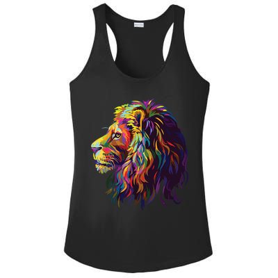 Colorful Lion Head Design Pop Art Style Ladies PosiCharge Competitor Racerback Tank