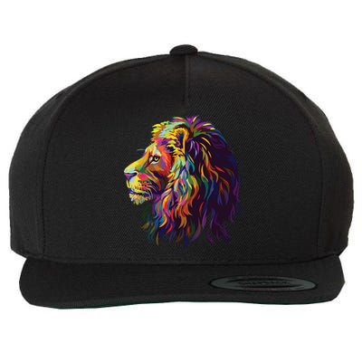 Colorful Lion Head Design Pop Art Style Wool Snapback Cap