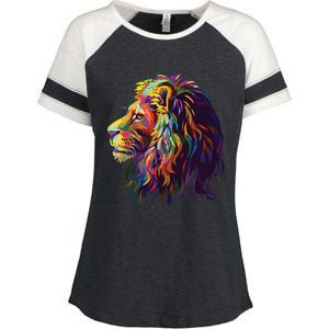 Colorful Lion Head Design Pop Art Style Enza Ladies Jersey Colorblock Tee