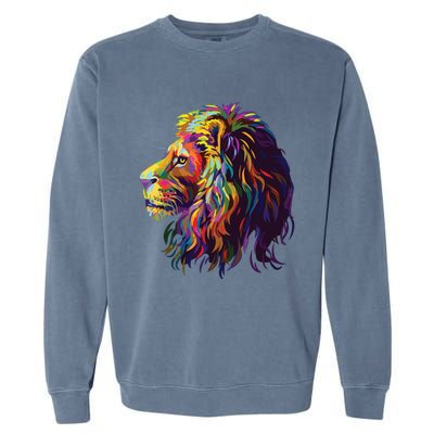 Colorful Lion Head Design Pop Art Style Garment-Dyed Sweatshirt