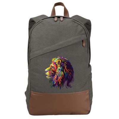 Colorful Lion Head Design Pop Art Style Cotton Canvas Backpack