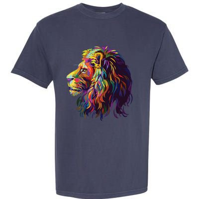 Colorful Lion Head Design Pop Art Style Garment-Dyed Heavyweight T-Shirt