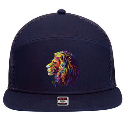 Colorful Lion Head Design Pop Art Style 7 Panel Mesh Trucker Snapback Hat