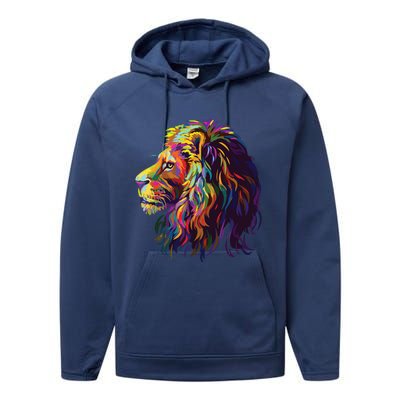 Colorful Lion Head Design Pop Art Style Performance Fleece Hoodie