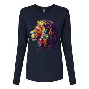 Colorful Lion Head Design Pop Art Style Womens Cotton Relaxed Long Sleeve T-Shirt