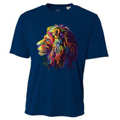 Colorful Lion Head Design Pop Art Style Cooling Performance Crew T-Shirt