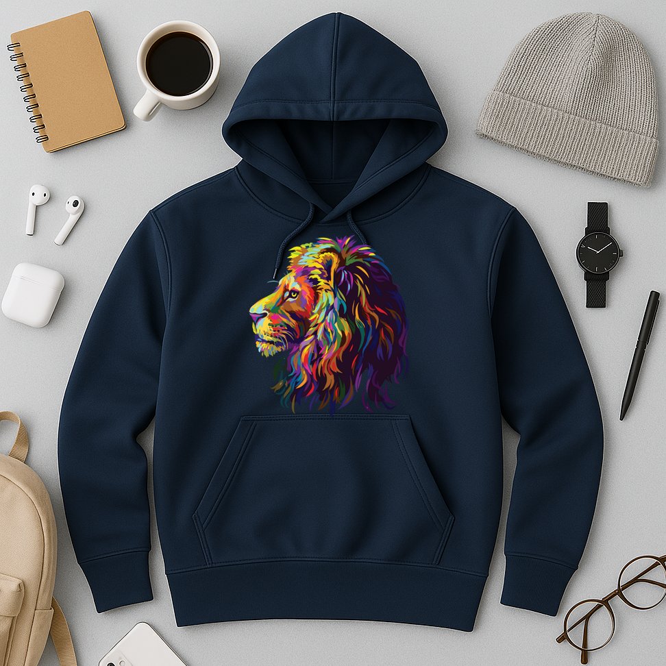 Colorful Lion Head Design Pop Art Style Hoodie