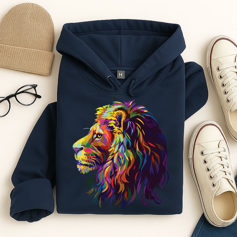 Colorful Lion Head Design Pop Art Style Hoodie