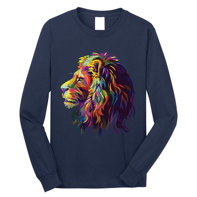 Colorful Lion Head Design Pop Art Style Long Sleeve Shirt