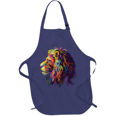 Colorful Lion Head Design Pop Art Style Full-Length Apron With Pockets