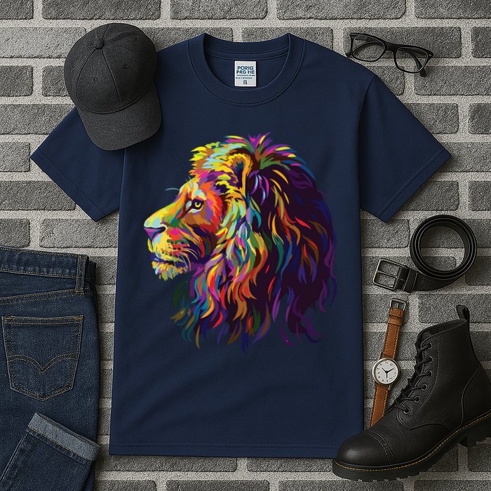Colorful Lion Head Design Pop Art Style Tall T-Shirt