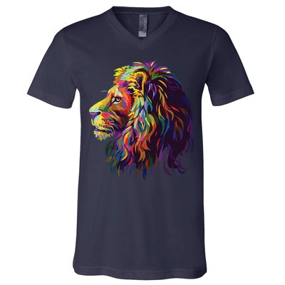 Colorful Lion Head Design Pop Art Style V-Neck T-Shirt