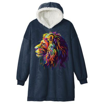 Colorful Lion Head Design Pop Art Style Hooded Wearable Blanket