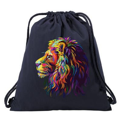 Colorful Lion Head Design Pop Art Style Drawstring Bag