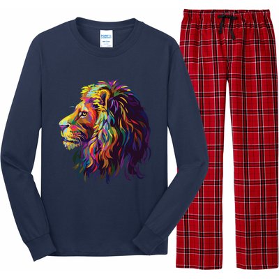 Colorful Lion Head Design Pop Art Style Long Sleeve Pajama Set