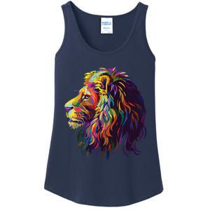 Colorful Lion Head Design Pop Art Style Ladies Essential Tank