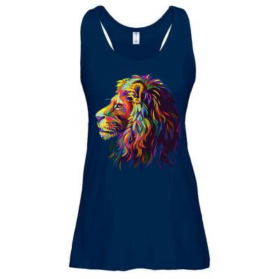 Colorful Lion Head Design Pop Art Style Ladies Essential Flowy Tank
