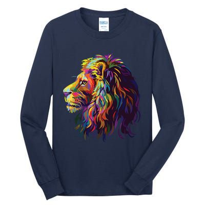 Colorful Lion Head Design Pop Art Style Tall Long Sleeve T-Shirt