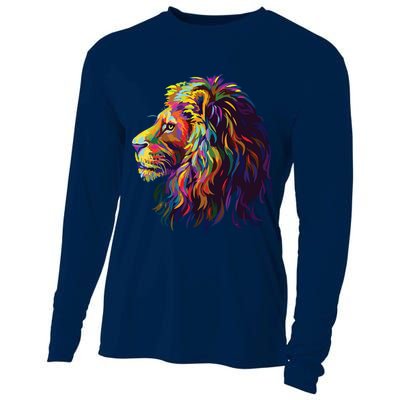 Colorful Lion Head Design Pop Art Style Cooling Performance Long Sleeve Crew
