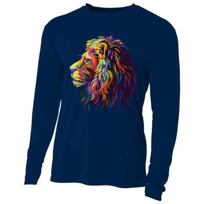 Colorful Lion Head Design Pop Art Style Cooling Performance Long Sleeve Crew