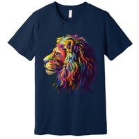 Colorful Lion Head Design Pop Art Style Premium T-Shirt