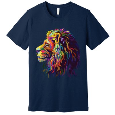 Colorful Lion Head Design Pop Art Style Premium T-Shirt