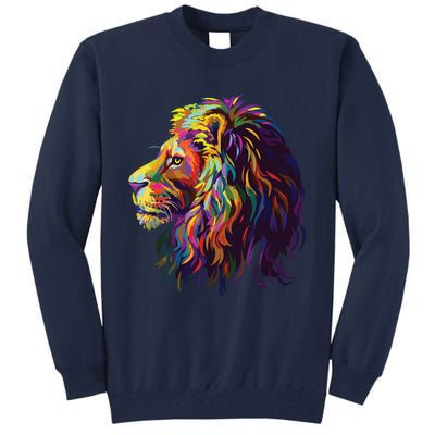 Colorful Lion Head Design Pop Art Style Tall Sweatshirt