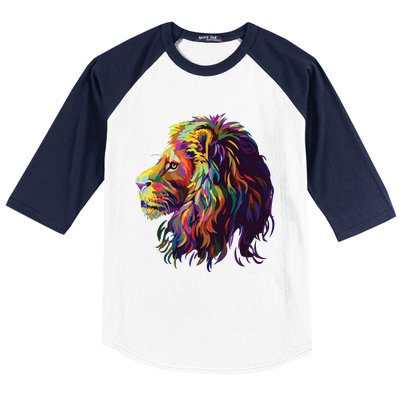 Colorful Lion Head Design Pop Art Style Baseball Sleeve Shirt