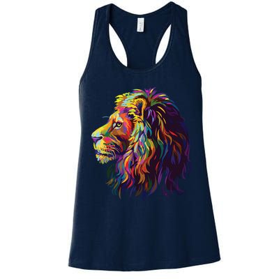Colorful Lion Head Design Pop Art Style Womens Tank Top