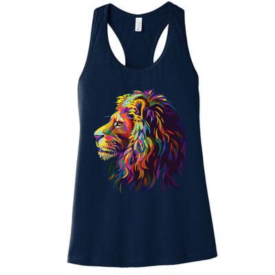 Colorful Lion Head Design Pop Art Style Women's Racerback Tank