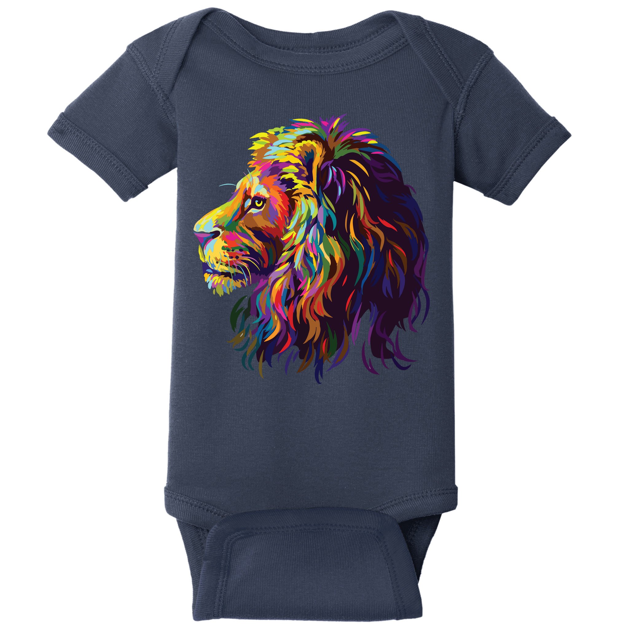 Colorful Lion Head Design Pop Art Style Baby Bodysuit