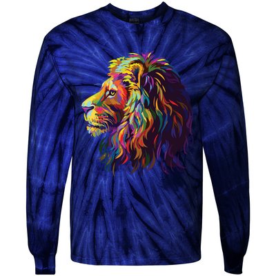 Colorful Lion Head Design Pop Art Style Tie-Dye Long Sleeve Shirt