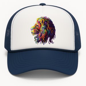 Colorful Lion Head Design Pop Art Style Trucker Hat