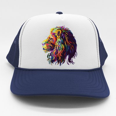 Colorful Lion Head Design Pop Art Style Trucker Hat