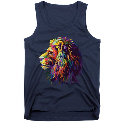 Colorful Lion Head Design Pop Art Style Tank Top