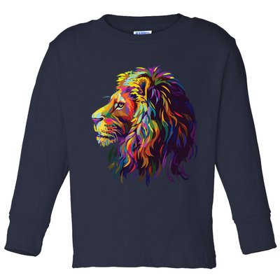 Colorful Lion Head Design Pop Art Style Toddler Long Sleeve Shirt
