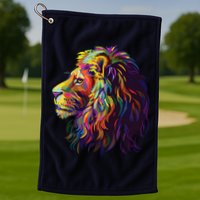 Colorful Lion Head Design Pop Art Style Golf Towel